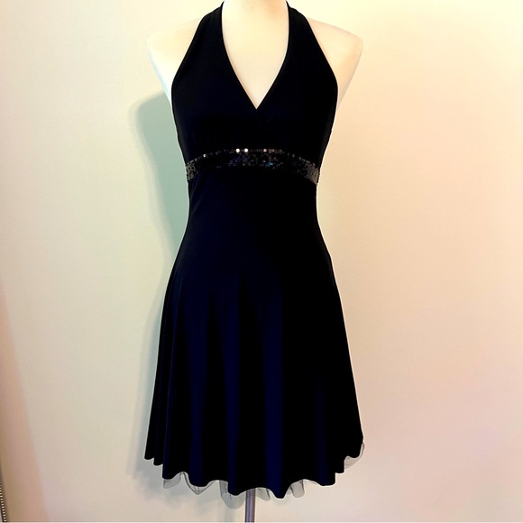 B.Darlin Black Y2K Halter Dress Sequin  Tulle Size 2 - Picture 1 of 5